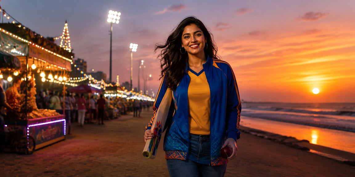 Night market in Chennai with people betting on cricket matches using mobiles