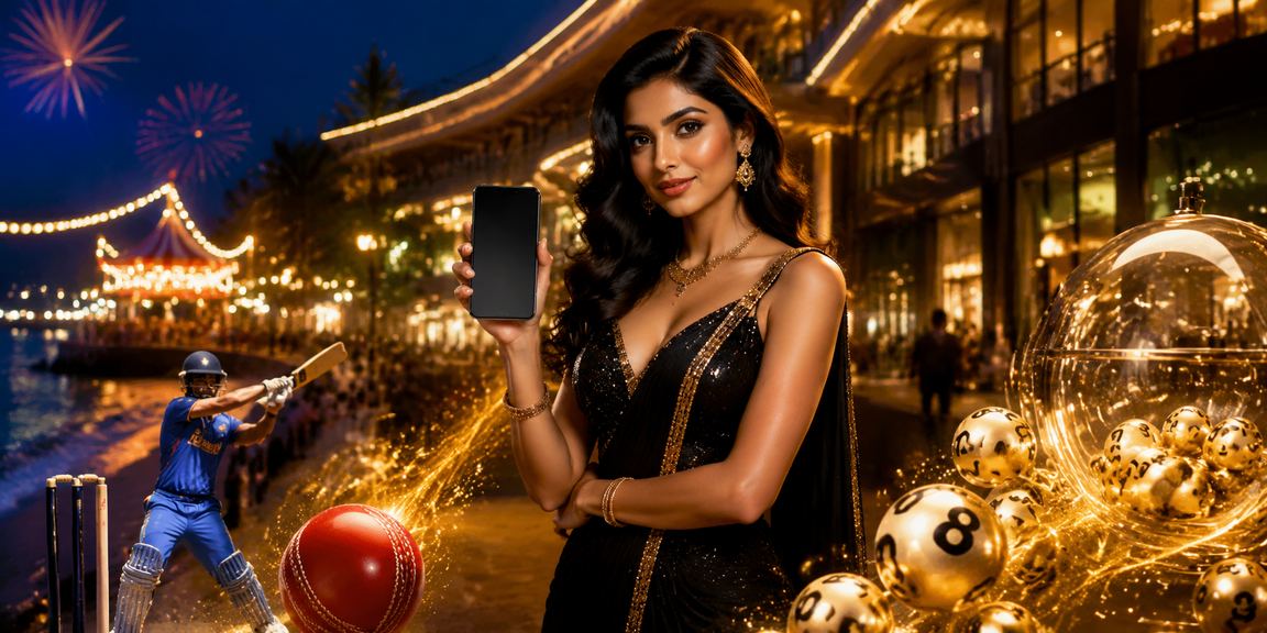 Indian night market with cricket and entertainment vibes
