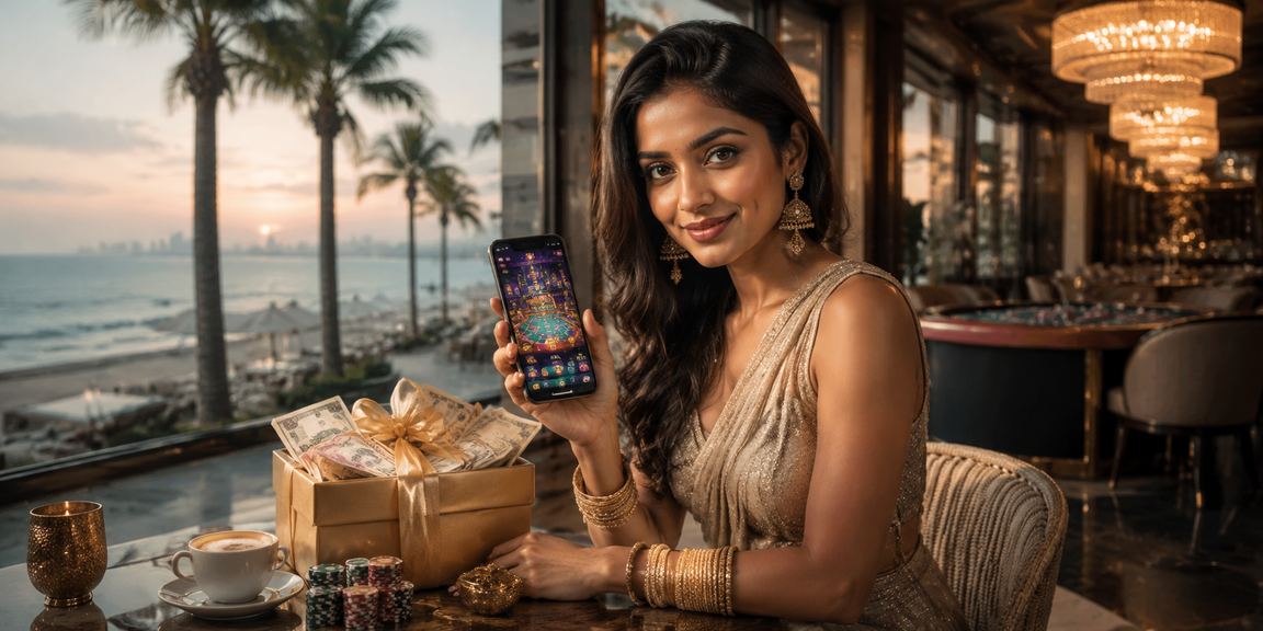 Indian woman enjoying casino games on mobile device